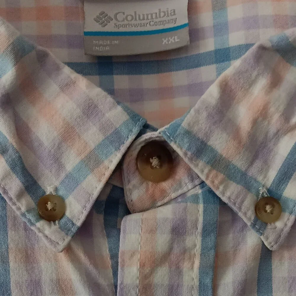 COLUMBIA Pastel Plaid Short Sleeved Button Down Shirt Size XXL - Picture 2 of 8